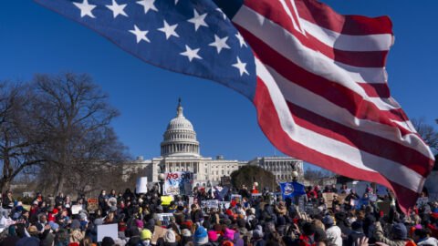 La protesta "No Kings Day" en el Día de los Presidentes en Washington, en apoyo a los trabajadores federales, el 17 de febrero de 2025.
